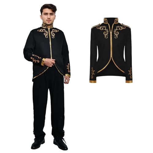 rumnigh Prinz Kostüm Herren,Steampunk Gothic Prinz Kostüm Uniform Halloween Karneval Fasching Viktorianisches Renaissance Cosplay (Schwarz, M) von rumnigh