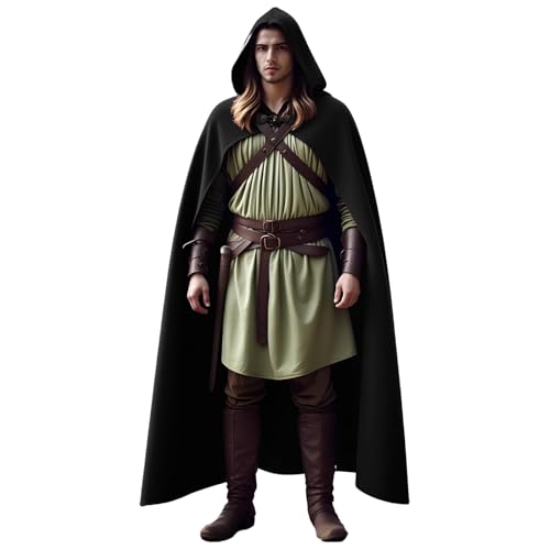 rumnigh Renaissance Kapuzenmantel Mittelalter Herren Kapuzenmantel Hexenmantel Halloween Kostüme Kapuzenmantel (Schwarz) von rumnigh