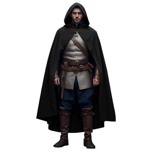 rumnigh Renaissance Umhang mit Kapuze Leinen Kapuzenumhang Mittelalter für Damen Herren Halloween Kostüme (Schwarz) von rumnigh