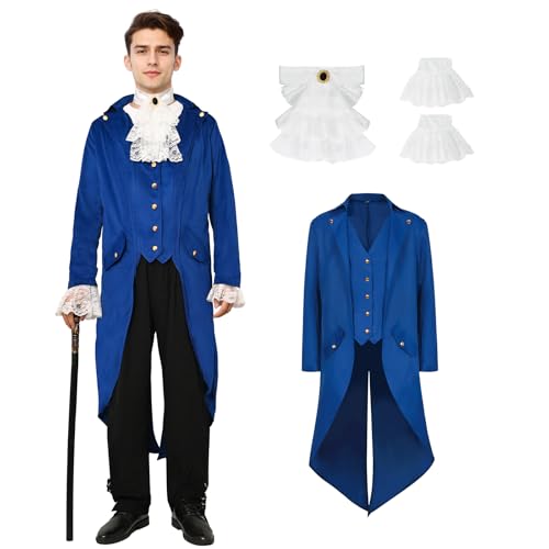 rumnigh Steampunk Herren Jacke, Gothic Frack Herren Mantel, Mittelalter Viktorianischen Vintage Jacke Uniform Lange Smoking,Halloween Party Karneval Cosplay Kleidung (Blau, M) von rumnigh