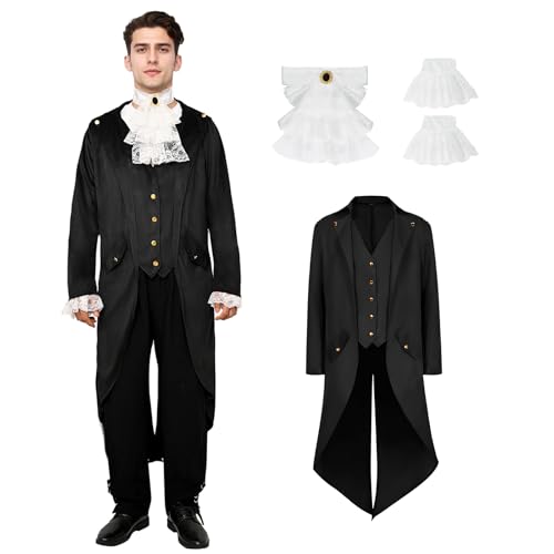 rumnigh Steampunk Herren Jacke, Gothic Frack Herren Mantel, Mittelalter Viktorianischen Vintage Jacke Uniform Lange Smoking,Halloween Party Karneval Cosplay Kleidung (Schwarz, XXL) von rumnigh