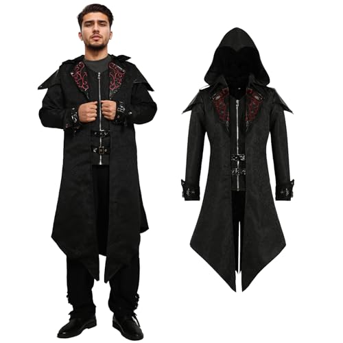 rumnigh Steampunk Kostüm Herren,Mittelalter Steampunk Gothic Frack Jacke, Vintage Viktorianischen Smoking Halloween Fasching Karneval Kostüm (Schwarz, M) von rumnigh