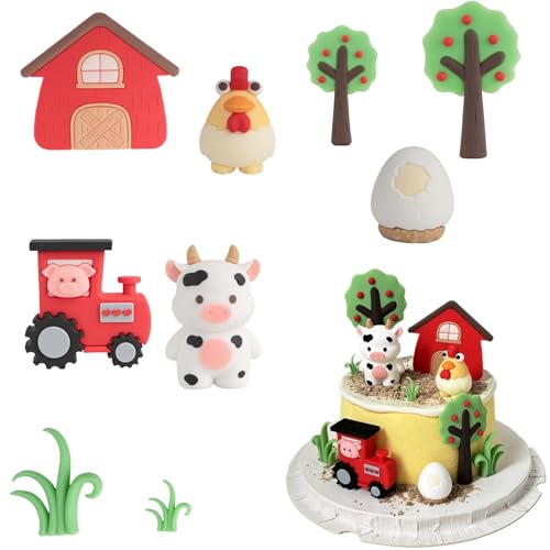 Bauernhof Geburtstag Deko - Kindergeburtstag Bauernhof Kuchen Topper Kuh Schwein Huhn Cupcake Deko, Geburtstagsdeko Bauernhof Tierfiguren, Tortendeko Tiere Bauernhoftiere Spielzeug Animals von runpeak