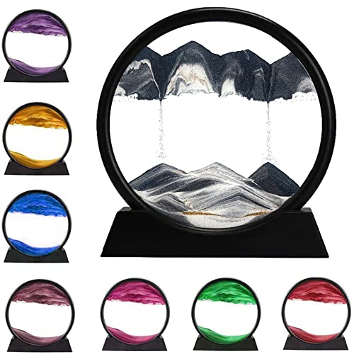 Dynamische 3D-Sandkunst, flüssige Bewegung, bewegliche Sandkunst, Bild, rundes Glas, 3D-Tiefsee-Sandlandschaft in Bewegung, Display, fließender Sandrahmen, Arbeits-Dekor (schwarz, 17.8 cm) von rysnwsu