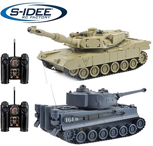 s-idee® 22001 2 x Battle Panzer 99822 1:28 mit integriertem Infrarot Kampfsystem 2.4 Ghz RC RC Ferngesteuerter Panzer Tank Kettenfahrzeug IR Schussfunktion Licht Neu 1:24 Schuss Sound Beleuchtung von s-idee