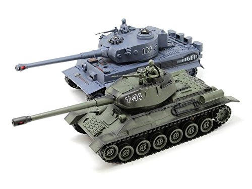 s-idee® 99824 2 x Battle Panzer 1:28 mit integriertem Infrarot Kampfsystem 2.4 Ghz RC R/C ferngesteuert, Tank, Kettenfahrzeug, IR Schussfunktion, Sound, Licht, Neu, 1:24, Schuss Sound, Beleuchtung von s-idee