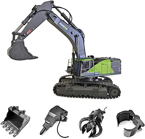 s-idee® S1593 + 2. Akku + 3 Aufsätze Ferngesteuerter Kettenbagger 1593 mit voller Funktion, Bagger mit Fernsteuerung und Metallschaufel ferngesteuert mit Akku und Ladegerät Huina 1593 von s-idee