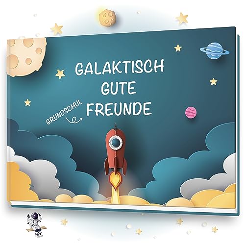 SmileMyLove® Meine Schulfreunde - Freundebuch Grundschule Jungen & Mädchen | Freundschaftsbuch Weltraum Weltall Design | Meine Freunde Buch Geschenk zur Einschulung von Smile My Love