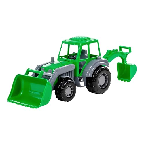 sOlini Traktor mit Heckbagger - mit beweglicher Schaufel und Heckbagger - fördert spielerisch die Motorik und den Greifsinn - aus Kunststoff - ab 12 Monaten von sOlini