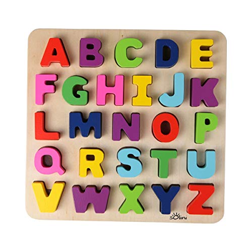 solini Holzpuzzle ABC Buchstaben, für Kinder, Mädchen/Jungen, 27 Teile, ab 1,5 Jahren, Spiele, 27,4x1,8x28,3 cm, Holz, Bunt von sOlini