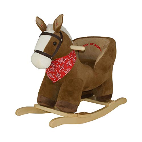 solini Schaukeltier Pferd mit Sound - Schaukelpferd mit Halstuch - Spielzeug mit Soundeffekten auf Druck des Notensymbols - Dunkelbraun von sOlini