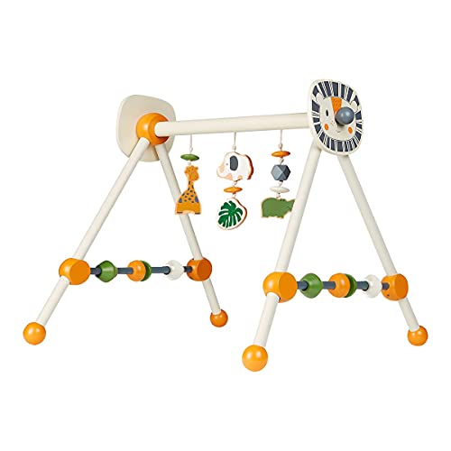 solini Spieltrapez Safari, Spielbogen für Babys, bunte Tiere, Ringe u. Kugeln, aus Holz, Babyspielzeug von sOlini