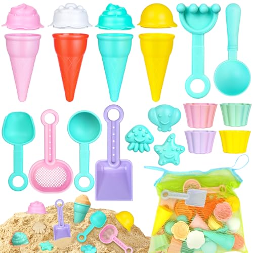 Sandspielzeug für Kinder, 21 Stück Strandspielzeug Set Mädchen Junge Geschenke, Sandkasten Spielzeug Kinder Eis-Formen & Tragetasche ,Inkl Sandschaufel, Kleines Sieb,Gartenspielzeug ab 3 4 5 6 7 Jahre von sacemontic