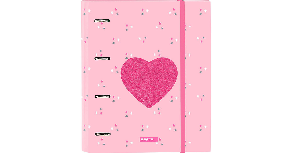 Ringbuch/Zeugnismappe A4 Heart mit Gummizugband pink von safta