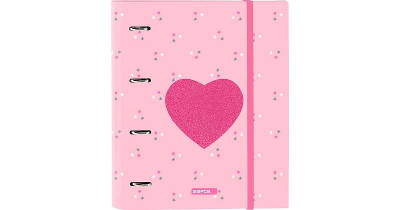 Ringbuch/Zeugnismappe A4 Heart mit Gummizugband pink von safta