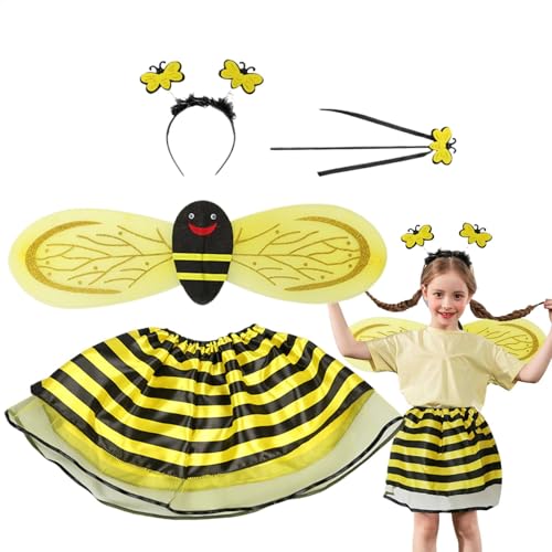 saibunratus Bienenkostüm für Kinder, ausgefallenes Outfit mit Flügeln, Stirnband, niedliches Kostüm-Set, Halloween-Zubehör für Rollenspiele, Partyzubehör für Kinder und Mädchen saibunratus Bienenkostüm für Kinder, ausgefallenes Outfit mit Flügeln, Stirnband, niedliches Kostüm-Set, Halloween-Zubehör für Rollenspiele, Partyzubehör für Kinder und Mädchen von saibunratus