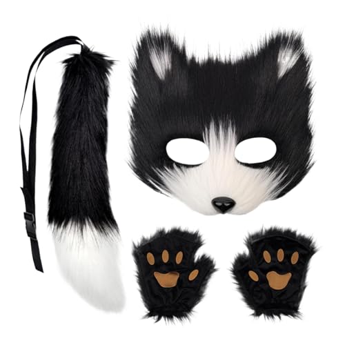 saibunratus Cosplay-Kostüm-Set – Pelz-Fuchs-Gesichtsbedeckung, Schwanzpfoten-Handschuhe, Cosplay-Zubehör, realistische Tier-Kopfbedeckung für Halloween, Kostümpartys und Cosplay saibunratus Cosplay-Kostüm-Set – Pelz-Fuchs-Gesichtsbedeckung, Schwanzpfoten-Handschuhe, Cosplay-Zubehör, realistische Tier-Kopfbedeckung für Halloween, Kostümpartys und Cosplay von saibunratus