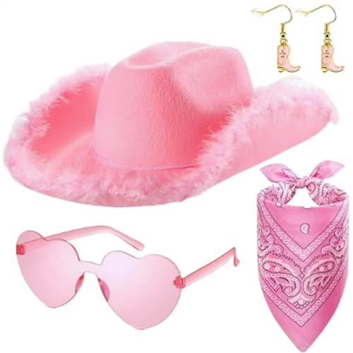 saibunratus Pinkes Kostüm Cowboyhut | 4 x rosa Cowboy-Kostüm für Damen und Erwachsene | Brille, Bandana und Ohrringe im Lieferumfang enthalten | Rollenspiel Cowgirl-Hut mit Plüsch für Fotografie saibunratus Pinkes Kostüm Cowboyhut | 4 x rosa Cowboy-Kostüm für Damen und Erwachsene | Brille, Bandana und Ohrringe im Lieferumfang enthalten | Rollenspiel Cowgirl-Hut mit Plüsch für Fotografie von saibunratus