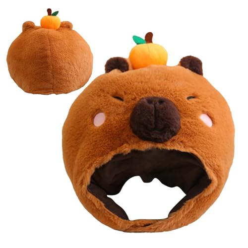 saibunratus Stofftier-Partyhüte | Modische orangefarbene Capybara-Kopfbedeckung | Neuheit leichtes Cosplay-Kostüm für Damen Herren Teenager Kinder Mädchen saibunratus Stofftier-Partyhüte | Modische orangefarbene Capybara-Kopfbedeckung | Neuheit leichtes Cosplay-Kostüm für Damen Herren Teenager Kinder Mädchen von saibunratus
