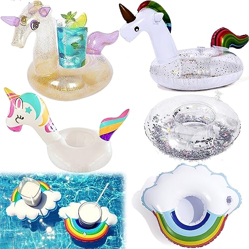saijer Getränkehalter Pool, 5 Stück Aufblasbare Getränkehalter Pool Einhorn Aufblasbarer Getränkehalter Bier Aufblasbares Flaschenhalter Pool Getränkehalter Klein Schwimmend Becherhalter Inflatable von saijer