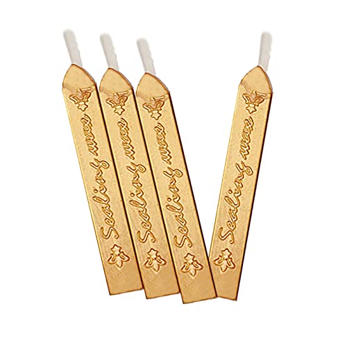Siegelwachs, Siegelwachs, Wachsstäbe mit Dochten, antikes Versiegelungswachs für Manuskript, für Retro-Wachs, Versiegelungswachs, Briefmarken, Einladung zur Hochzeit (4 Stück, Gold) von saizone