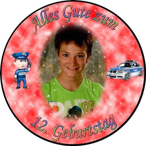 Tortenaufleger Fototorte Tortenbild zum Geburtstag Motiv: Polizei (Zuckerpapier) Rund 20 cm Ø Rot von sales-world24