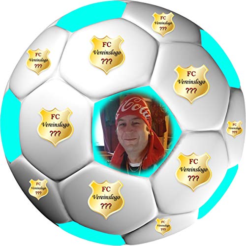 Tortenaufleger Fussball Fußball in 3D-Optik für einen tollen 3D-Effekt mit Foto & Vereinslogo Vereinswappen Rund 20 cm FB05 Türkis von sales-world24