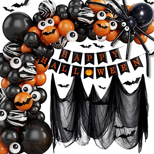 Halloween Party Deko, Halloween Spinnennetz Luftballons Deko Set, Halloween Luftballons Girlande mit Spinne Deko Happy Halloween Banner für Halloween Party Geburtstagsdeko von sancuanyi