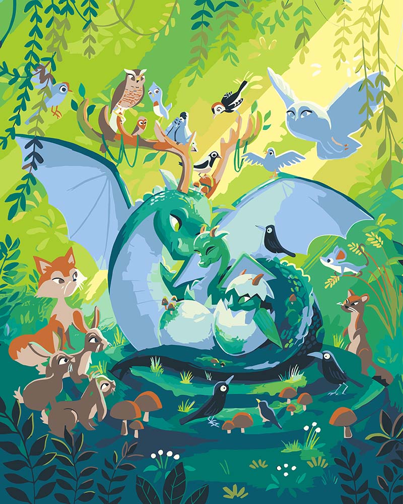 Malen nach Zahlen - Forest Dragon - by saphina art, mit Rahmen von saphina_art