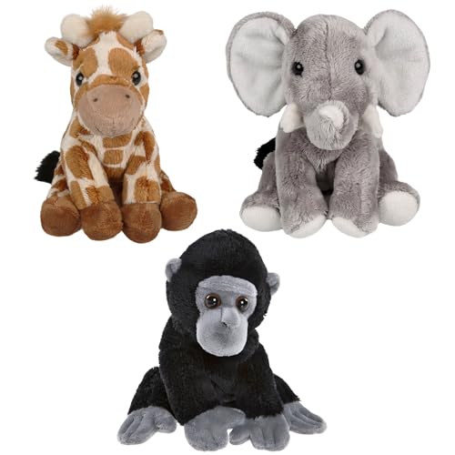 sarcia.eu Charlie Bears Set aus DREI Maskottchen der Cuddle Cubs Serie: Giraffe, Elefant, Gorilla - Plüschtiere perfekt für Babys, 13 cm (B) von sarcia.eu