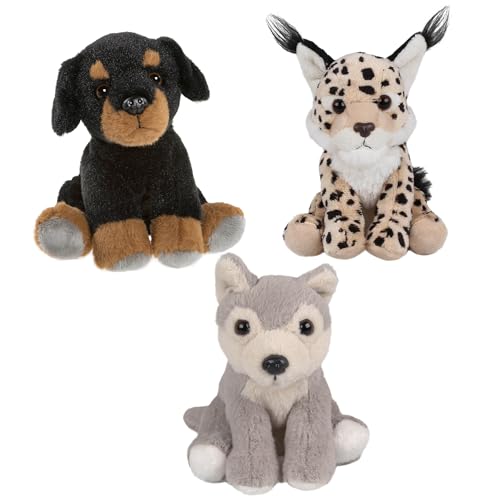 sarcia.eu Charlie Bears Set aus DREI Maskottchen der Cuddle Cubs Serie: Hund, Wolf, Luchs - Plüschtiere perfekt für Babys, 13 cm (A) von sarcia.eu