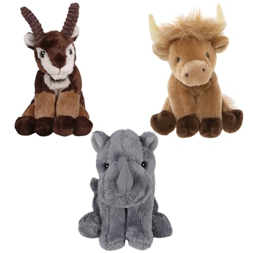 sarcia.eu Charlie Bears Set mit DREI Kuscheltieren aus der Cuddle Cubs Serie: Gebirgsziege, Kuh, Nashorn Plüschtiere ideal für Babys 13 cm (C) von sarcia.eu