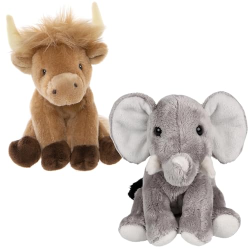 sarcia.eu Charlie Bears Set mit Zwei Kuscheltieren aus der Cuddle Cubs Serie: Kuh, Elefant – Plüschtiere ideal für Babys, 13 cm (B) von sarcia.eu