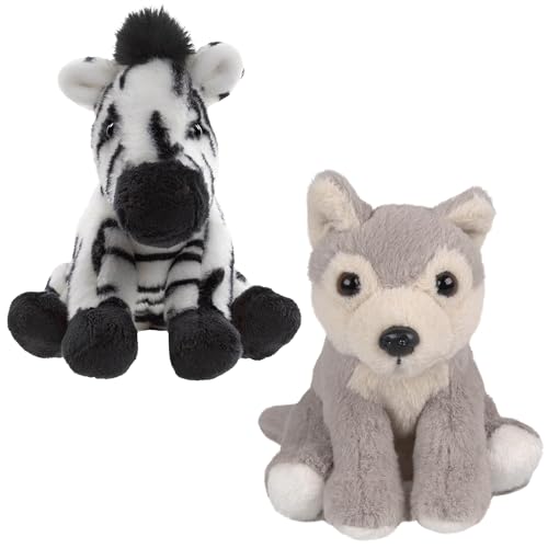 sarcia.eu Charlie Bears Set mit Zwei Kuscheltieren aus der Cuddle Cubs Serie: Zebra, Wolf – Plüschtiere ideal für Babys, 13 cm (C) von sarcia.eu