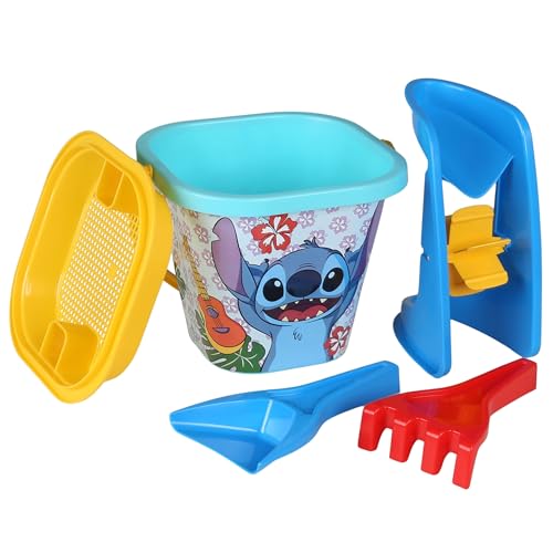 sarcia.eu Stitch Sandspielset, Strandeimer mit Zubehör: Rechen, Schaufel, Sieb, Sandmühle, Stitch Eimergarnitur von sarcia.eu