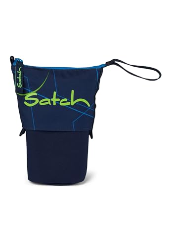 satch Pencil Slider extra groß inkl. Trennfach Reißverschlussfach Stiftehalter Geodreieck Sichtfenster für Stundenplan Blue Tech - Dunkelblau von satch