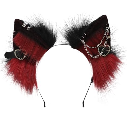 sazpajacos Metall Punk Stil Katze Ohren Kopfbedeckung Tier Ohren Kopfschmuck Anime Verkleidung Requisiten Halloween Karneval Cosplay Kostümzubehör für Erwachsene Frauen Männer, Schwarz Burgund sazpajacos Metall Punk Stil Katze Ohren Kopfbedeckung Tier Ohren Kopfschmuck Anime Verkleidung Requisiten Halloween Karneval Cosplay Kostümzubehör für Erwachsene Frauen Männer, Schwarz Burgund von sazpajacos