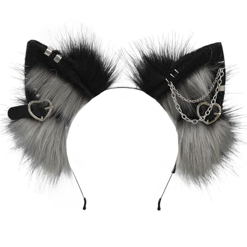 sazpajacos Metall Punk Stil Katze Ohren Kopfbedeckung Tier Ohren Kopfschmuck Anime Verkleidung Requisiten Halloween Karneval Cosplay Kostümzubehör für Erwachsene Frauen Männer, Schwarz Grau sazpajacos Metall Punk Stil Katze Ohren Kopfbedeckung Tier Ohren Kopfschmuck Anime Verkleidung Requisiten Halloween Karneval Cosplay Kostümzubehör für Erwachsene Frauen Männer, Schwarz Grau von sazpajacos