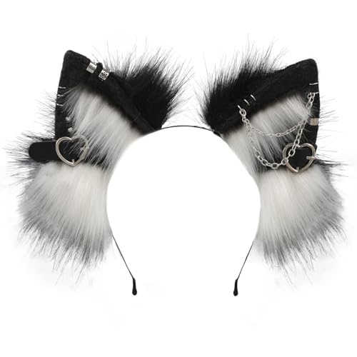 sazpajacos Metall Punk Stil Katze Ohren Kopfbedeckung Tier Ohren Kopfschmuck Anime Verkleidung Requisiten Halloween Karneval Cosplay Kostümzubehör für Erwachsene Frauen Männer, Schwarz Weiß sazpajacos Metall Punk Stil Katze Ohren Kopfbedeckung Tier Ohren Kopfschmuck Anime Verkleidung Requisiten Halloween Karneval Cosplay Kostümzubehör für Erwachsene Frauen Männer, Schwarz Weiß von sazpajacos