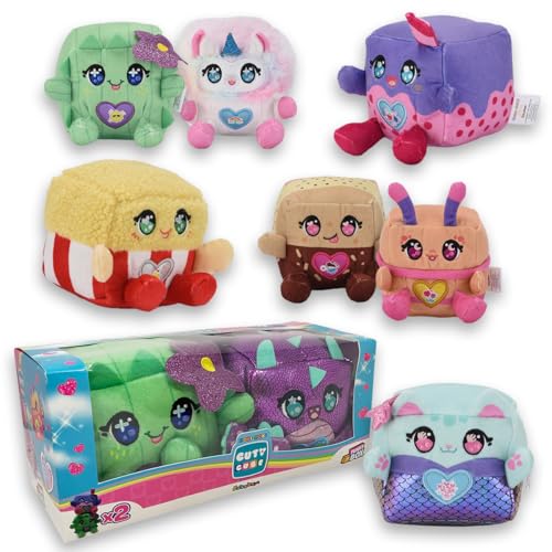 Sbabam FUNNY BOX Doki Doki Cuty Cubes, Superweiche Plüschtiere in Würfelform, 2 Stück, Maxi-Version 14 cm – Kinderspiele vom Kiosk, Stapelbare Plüschtiere für Jungen, Mädchen und Neugeborene, Alter 0+ von #sbabam