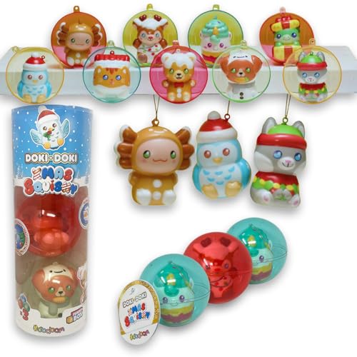 Sbabam Funny Box Doki Doki Xmas Squishy, Weihnachtskugeln mit Riemen und Anti-Stress Squishy, 3 Stück, inklusive Aufkleber, langsam aufsteigendes Kinderspielzeug - Weihnachtsbaumschmuck Sbabam Funny Box Doki Doki Xmas Squishy, Weihnachtskugeln mit Riemen und Anti-Stress Squishy, 3 Stück, inklusive Aufkleber, langsam aufsteigendes Kinderspielzeug - Weihnachtsbaumschmuck von #sbabam