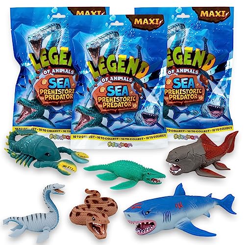 Sbabam Funny Box Legend of Animals, Sea Prehistoric Predator, Spielzeug ab 3 Jahre für Kinder, Pack 3 Stück, Dehnbare Tiere Figuren mit Prähistorischen Meerestieren, Ideales Baby Geschenk von #sbabam
