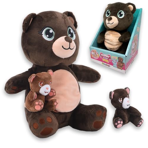 #sbabam Funny Box Mammy Surprise Bear Maxi Größe 28cm, Weicher und duftender Plüschbär mit Mini-Welpen, Weiche Tierpuppen, Kinderspiele vom Kiosk, Teddybär für Mädchen und Jungen von #sbabam