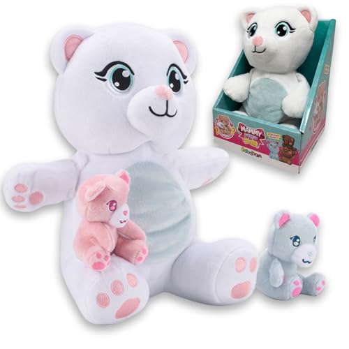 #sbabam Funny Box Mammy Surprise Bear Maxi Größe 28cm, Weicher und duftender Plüschbär mit Mini-Welpen, Weiche Tierpuppen, Kinderspiele vom Kiosk, Teddybär für Mädchen und Jungen von #sbabam