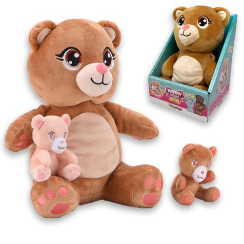#sbabam Funny Box Mammy Surprise Bear Maxi Größe 28cm, Weicher und duftender Plüschbär mit Mini-Welpen, Weiche Tierpuppen, Kinderspiele vom Kiosk, Teddybär für Mädchen und Jungen von #sbabam