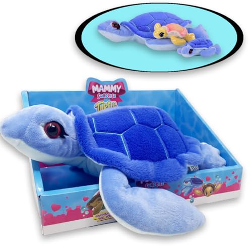 #sbabam Mammy Surprise Turtle Big Size Blau, 30 cm große Plüschschildkröte mit kleinen weichen Welpen, Plüschtierspielzeug für Kinder, Kinderspiele vom Kiosk – Schildkrötenpuppe +3 Jahre von #sbabam