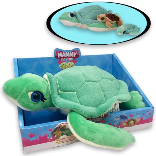 #sbabam Mammy Surprise Turtle Big Size Grün, 30 cm große Plüschschildkröte mit kleinen weichen Welpen, Plüschtierspielzeug für Kinder, Kinderspiele vom Kiosk, Schildkrötenpuppe +3 Jahre von #sbabam