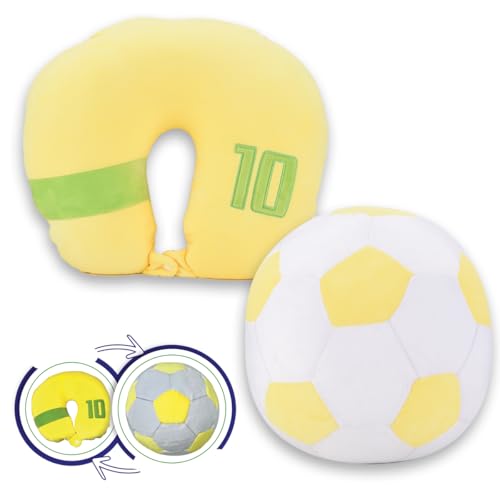 #sbabam Reisefußball, weiches Kinder-Reisekissen, das Sich zum Maxi-Plüsch-Fußball verwandelt – bequemes Kissen für Flugzeug, Auto und Zug, Kinderfußball, Reisekissen +3 Jahre, Gelb von #sbabam