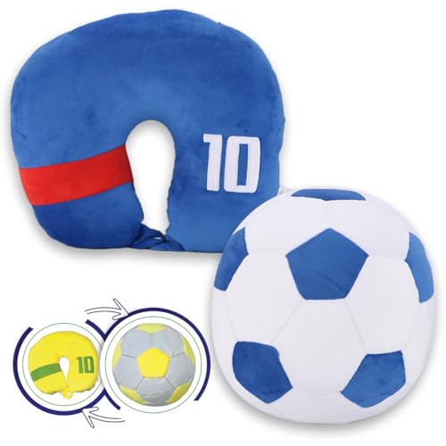 #sbabam Reisefußball, weiches Kinder-Reisekissen, das zum Maxi-Plüsch-Fußball Wird – bequemes Kissen für Flugzeug, Auto und Zug, Kinderfußball, Reisekissen +3 Jahre, Blau von #sbabam