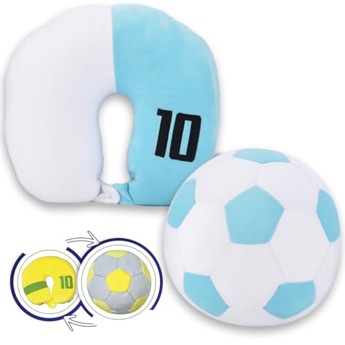 #sbabam Reisefußball, weiches Kinder-Reisekissen, das zum Maxi-Plüsch-Fußball Wird – bequemes Kissen für Flugzeug, Auto und Zug, Kinderfußball, Reisekissen +3 Jahre, weiß von #sbabam